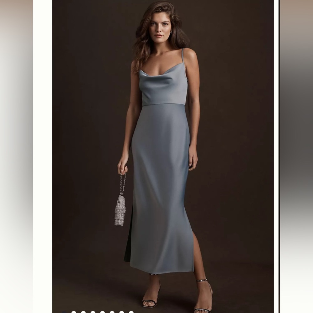 Anthropologie BHLDN Cali Satin Cowl-Neck Midi Slip Dress